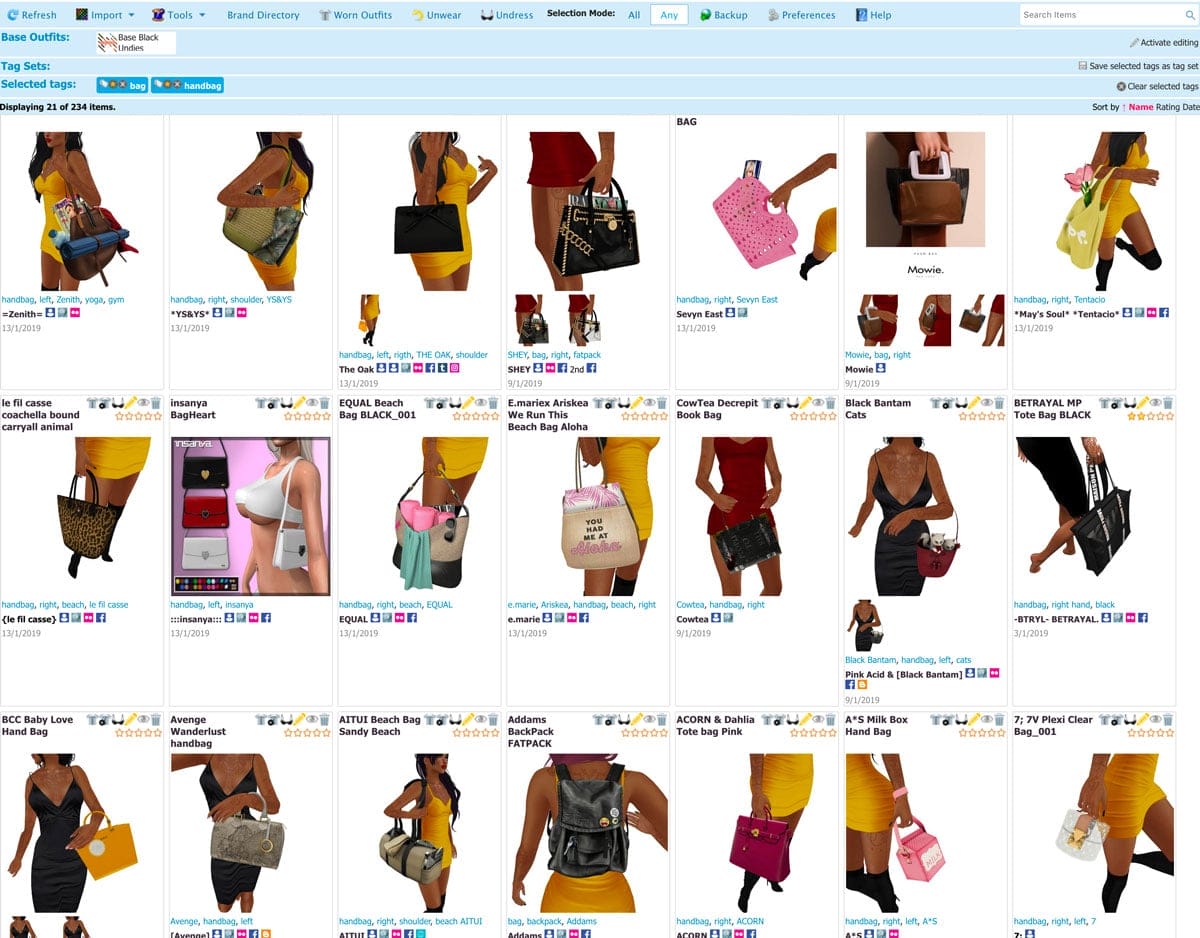 MyWardrobe bags on Second Life