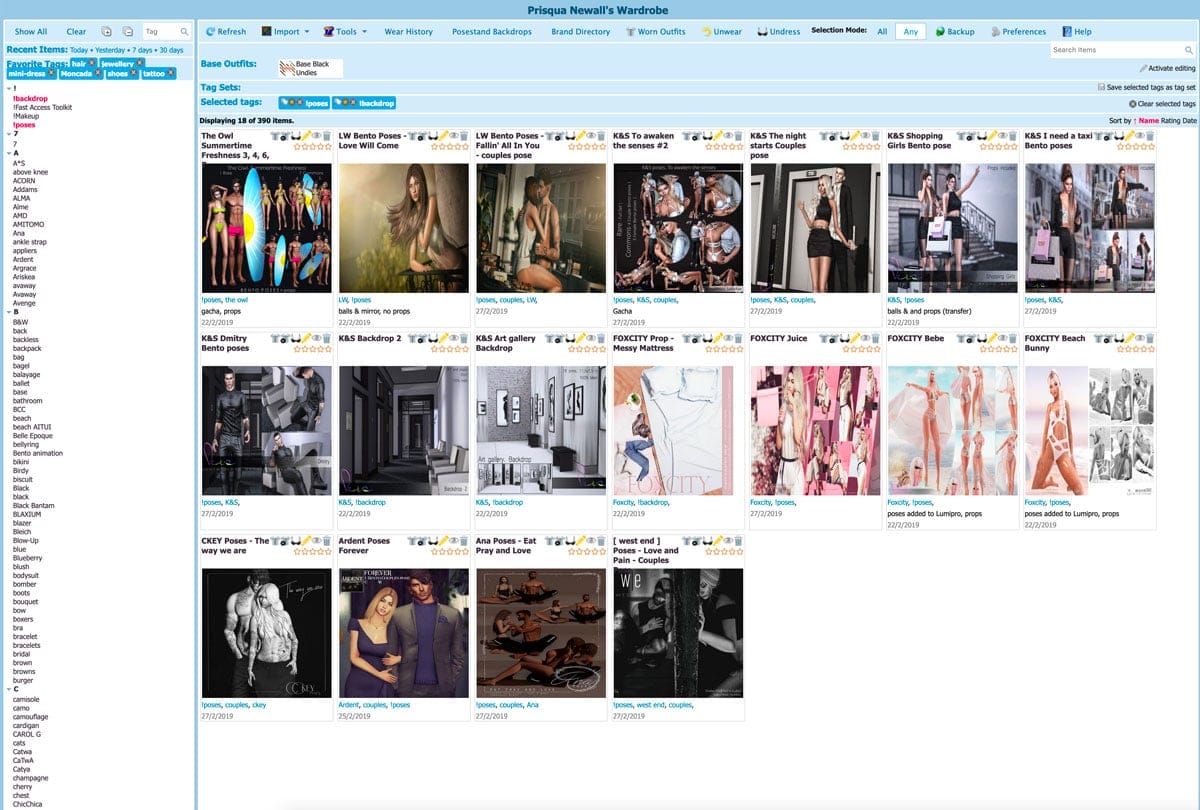 how to organise poses and backdrops with cts my wardrobe sl