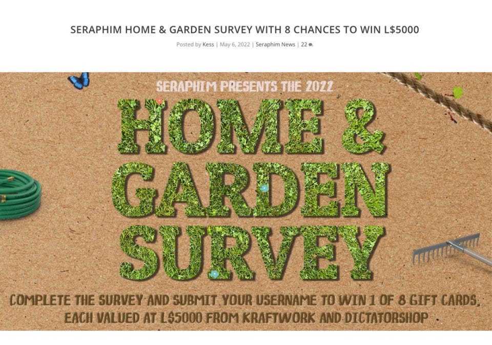 eraphim Second Life Home and Garden survey 2022